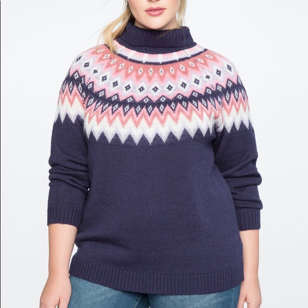 COPY - Eloquii gently worn Fair Isles Blue/Pink Sweater